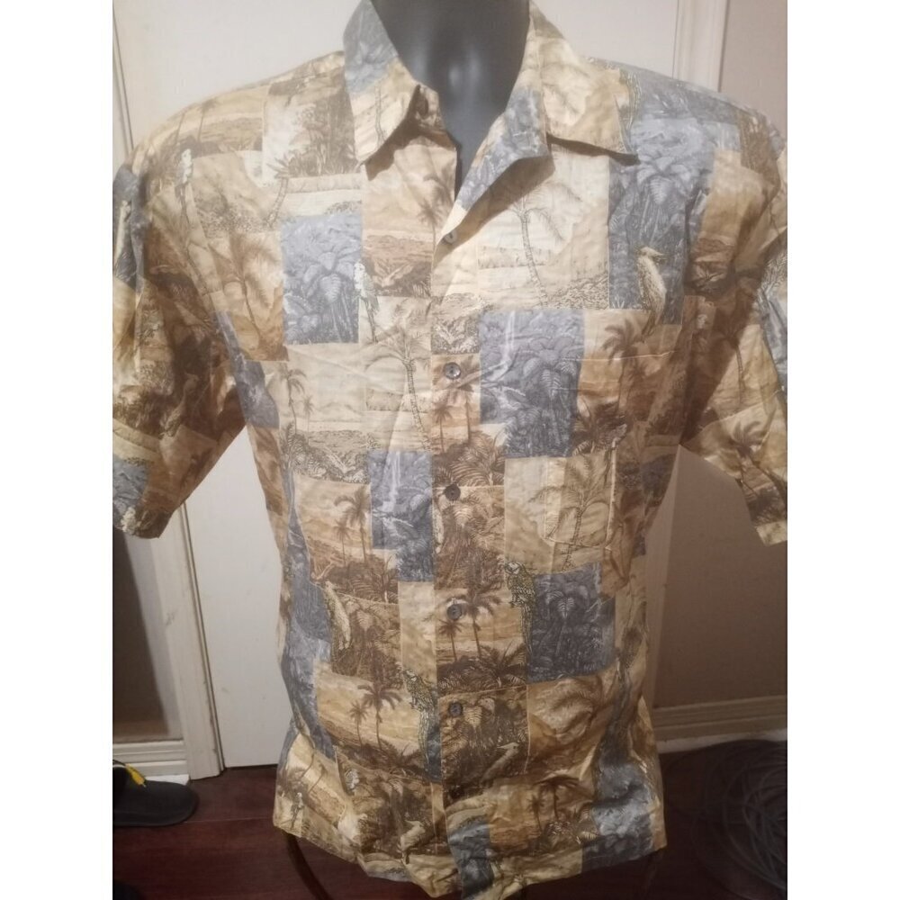 Vintage Tori Richards Hawaiian Shirt Mens Medium M Geometric Floral Cotton Lawn